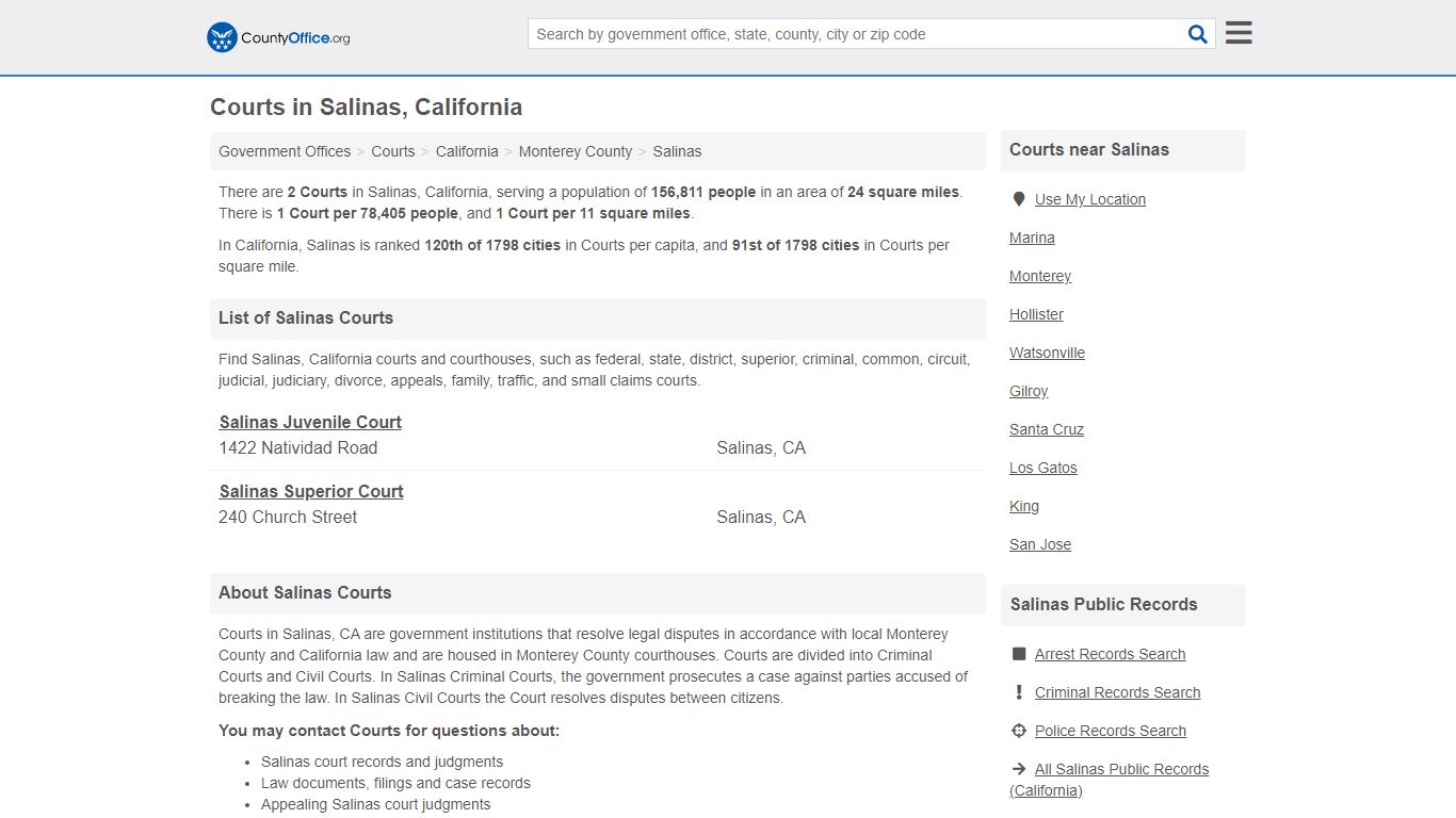Courts - Salinas, CA (Court Records & Calendars)